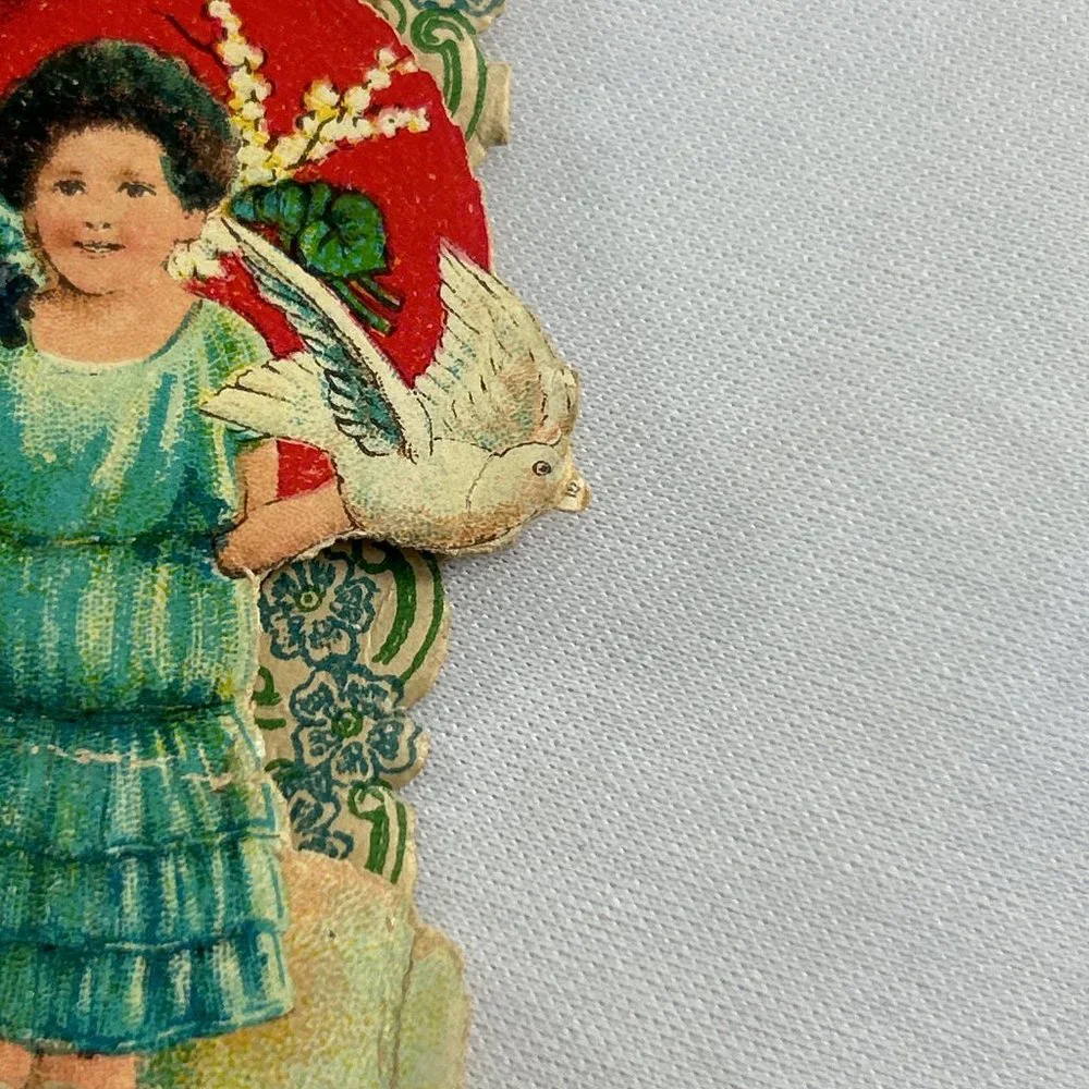 Antique Valentine Fold Out Card 3D Loving Greetings Germany Heart Dove Roses